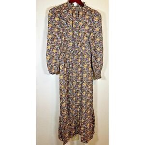 Prairie Dress Dark Floral Cottagecore Ruffle Neck Romantic Cottagecore Theater